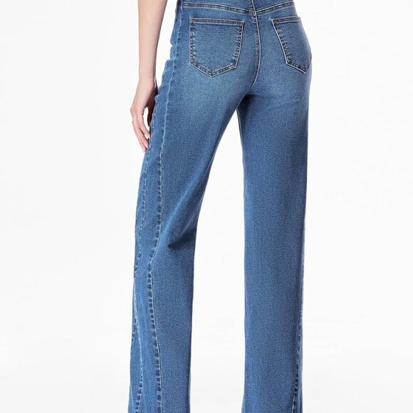 Women's Wide Leg Jeans High Waisted Strechy Raw Hem Zimbaplatinum Denim Pants - Picture 5 of 8